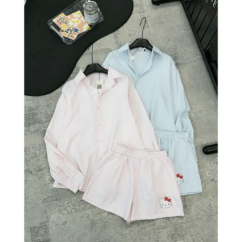 Set sơ mi kẻ kity 2 màu hàng chuẩn tang mác MPB kèm ảnh thật BY JOLIE - Kẻ xanh, Kẻ xanh