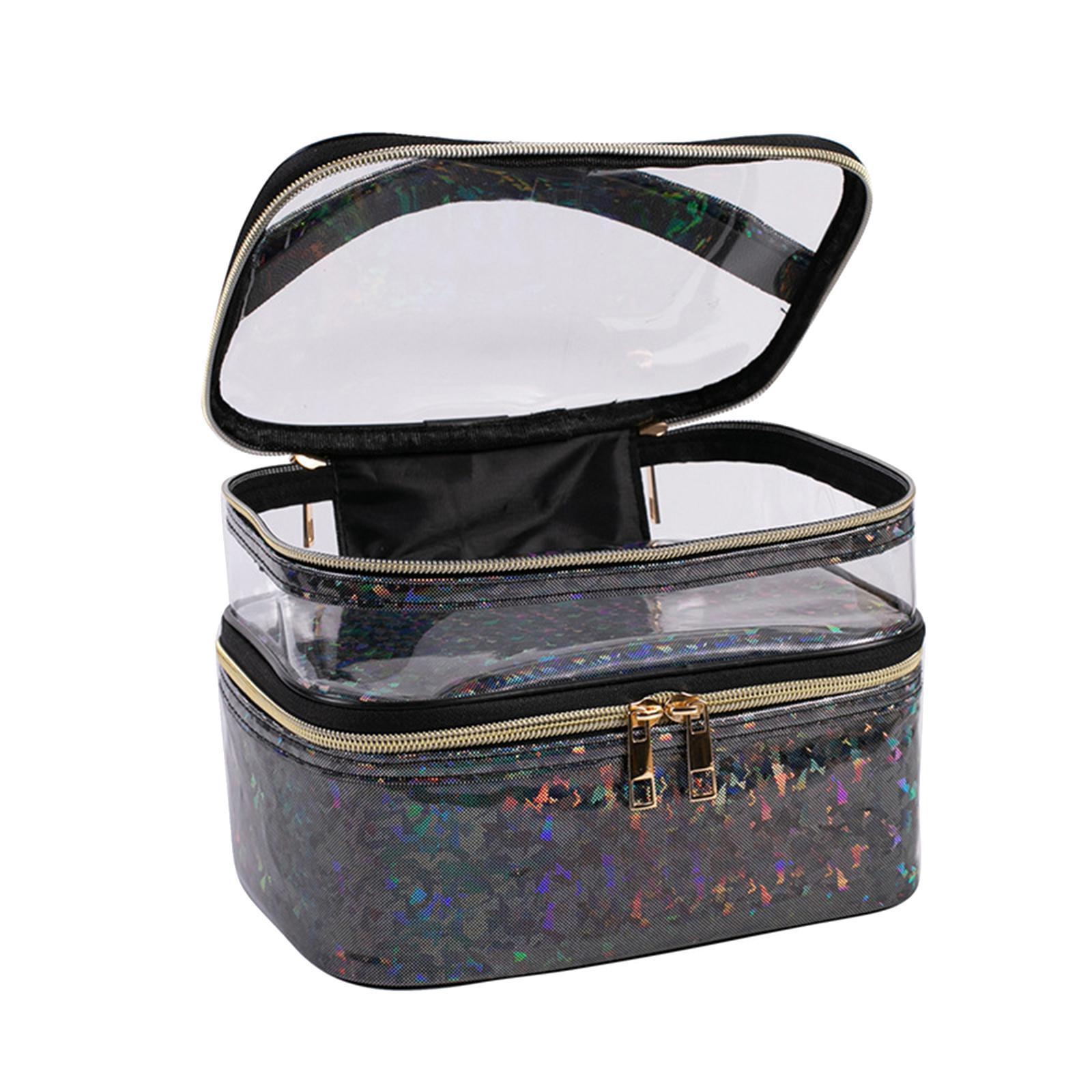 Double Layer Cosmetic Bag Makeup Bag Toiletry Bag Transparent Makeup Brush Bags Quality Zipper