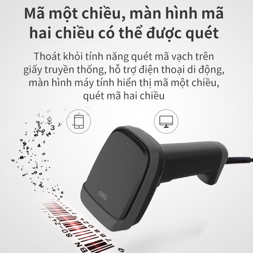 Máy Quét Mã Vạch Deli Chính Hãng - Kết Nối Bluetooth, Độ Phân Giải Cao - Phù Hợp Cho Bán Hàng E14953W / E14953 / E14952