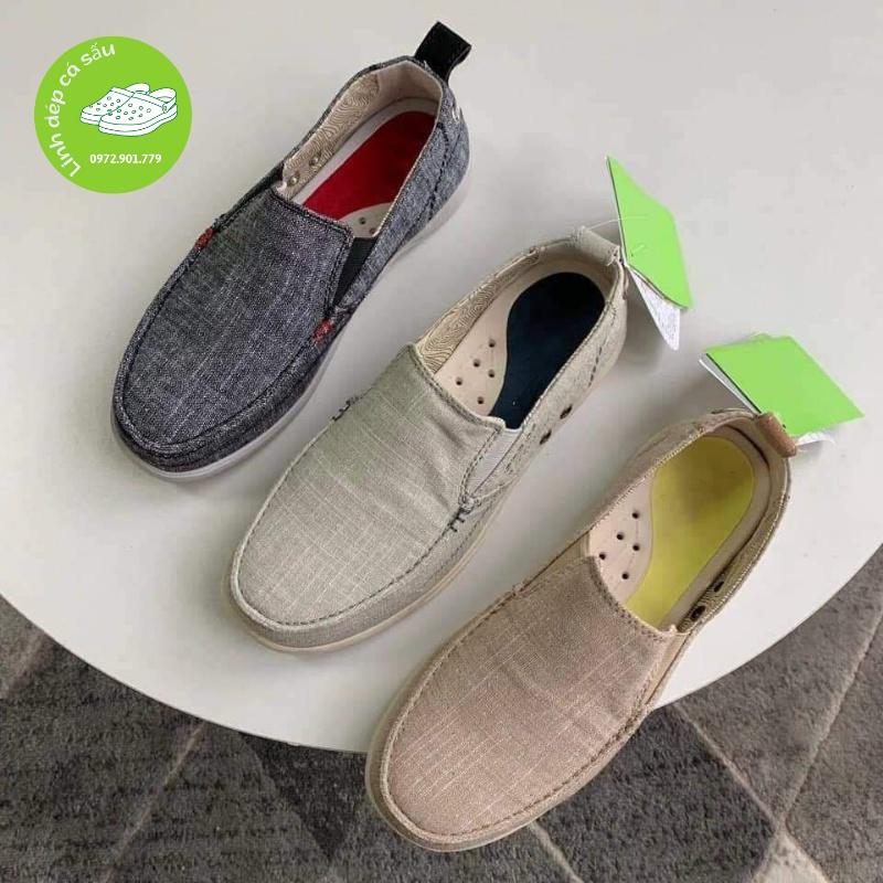 Giày llười vải cross nam chamray màu kaki vàng êm, bền, hàng xịn, full box