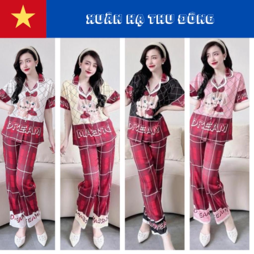 Bộ Pyjama lụa xước ánh kim cao cấp (free size: 45kg đến 65kg) HÀNG THIẾT KẾ MỚI.