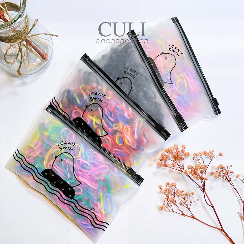 Thun cột tóc, Set 500 thun cột tóc mix màu cho mẹ và bé túi zip tiện lợi - Culi accessories