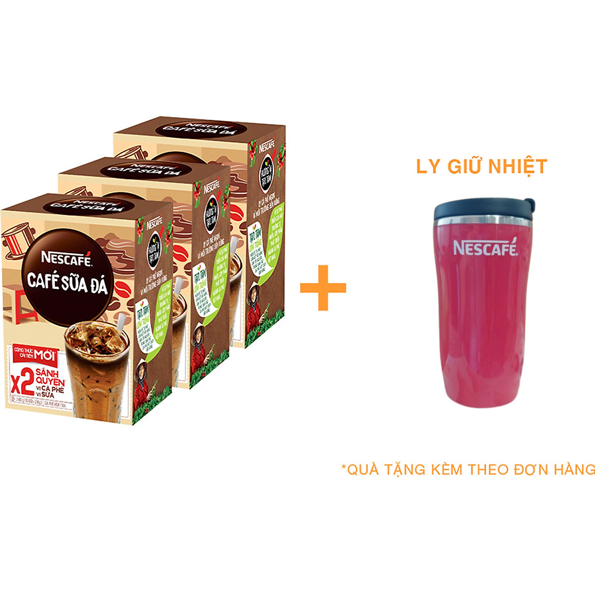 Combo 3 hộp cà phê hòa tan Nescafé 3in1 cà phê sữa đá (Hộp 10 gói x 24g) [Tặng 1 ly giữ nhiệt] Giao mẫu ngẫu nhiên