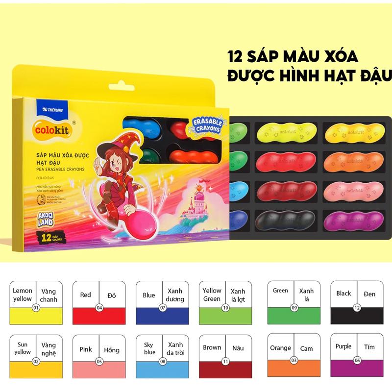 Hộp 12 Sáp Màu Rửa Được Hạt Đậu Colorkit - Thiên Long PCR-C017/AK