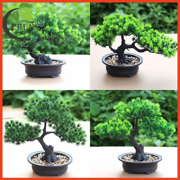 Cây thông giả, chậu cây bonsai cao 19-26cm để bàn, trang trí kệ, bàn làm việc tủ độc đáo