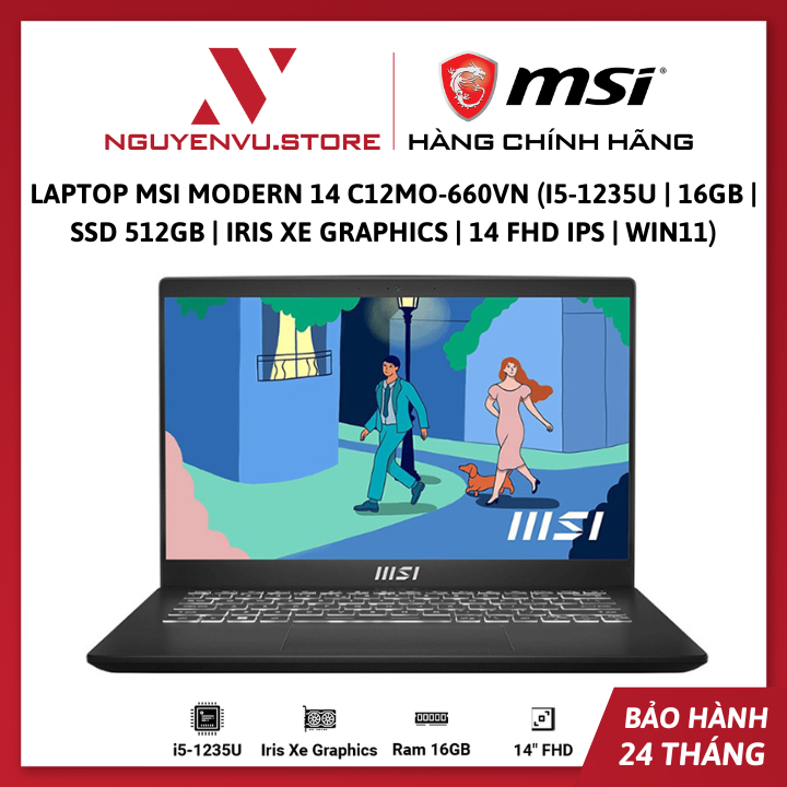 Laptop MSI Modern 14 C12MO-660VN (i5-1235U | 16GB | SSD 512GB | Iris Xe Graphics | 14 FHD IPS | Win11) - Hàng Chính Hãng