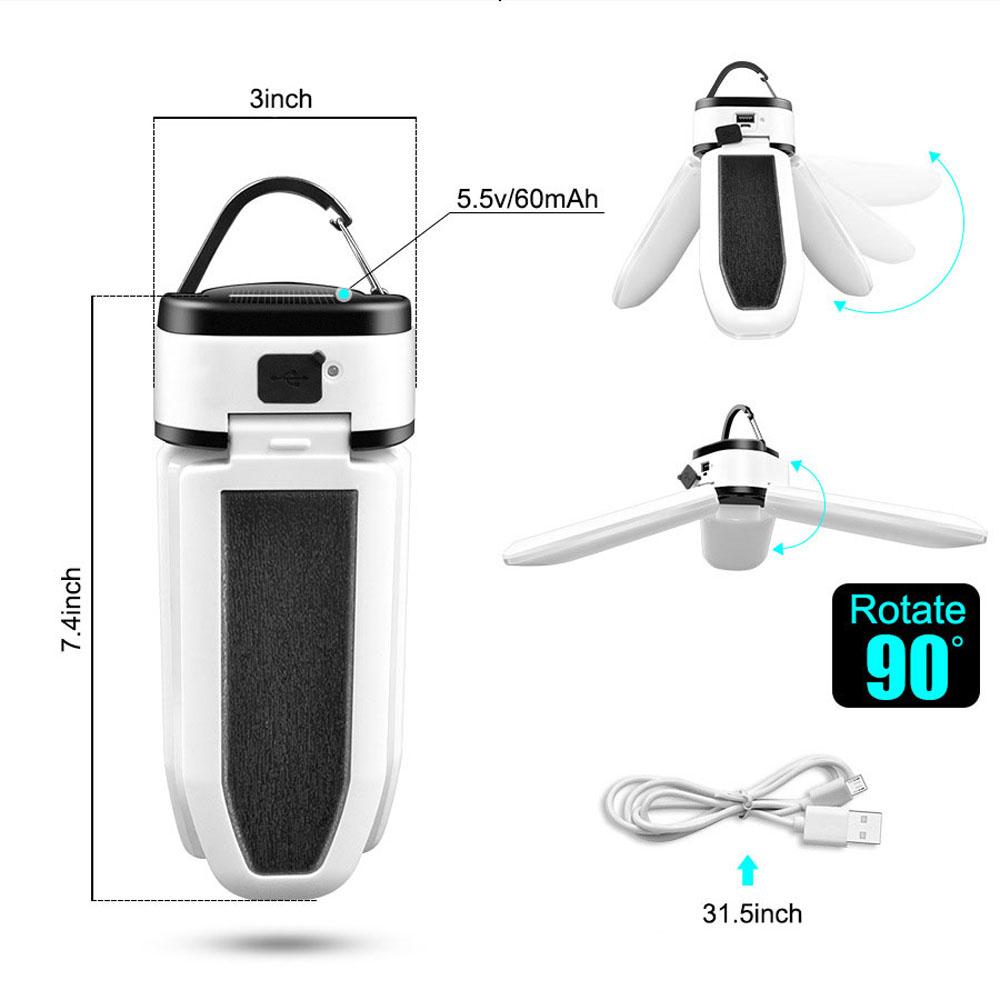 Đèn cắm trại Đèn năng lượng mặt trời di động ngoài trời 60 LED Đèn pin có thể sạc lại USB