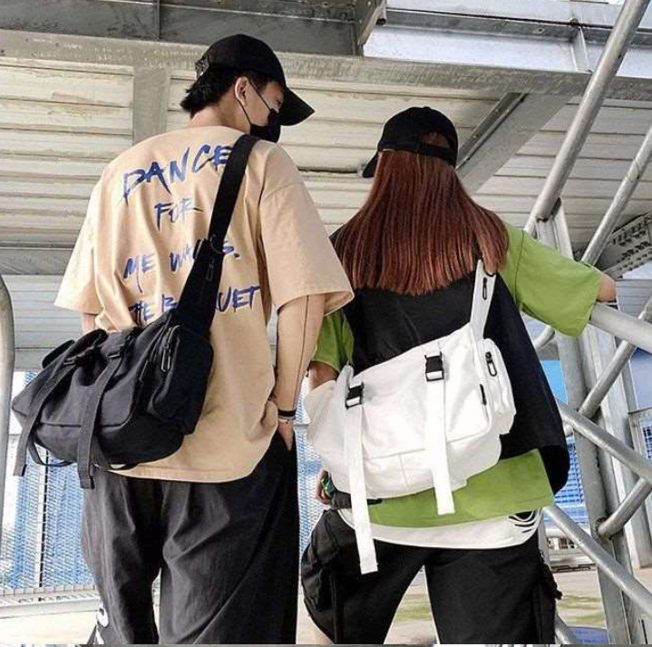 Túi đeo chéo ulzzang trống cỡ lớn có ngăn nhỏ vải canvas thời trang Hàn Quốc