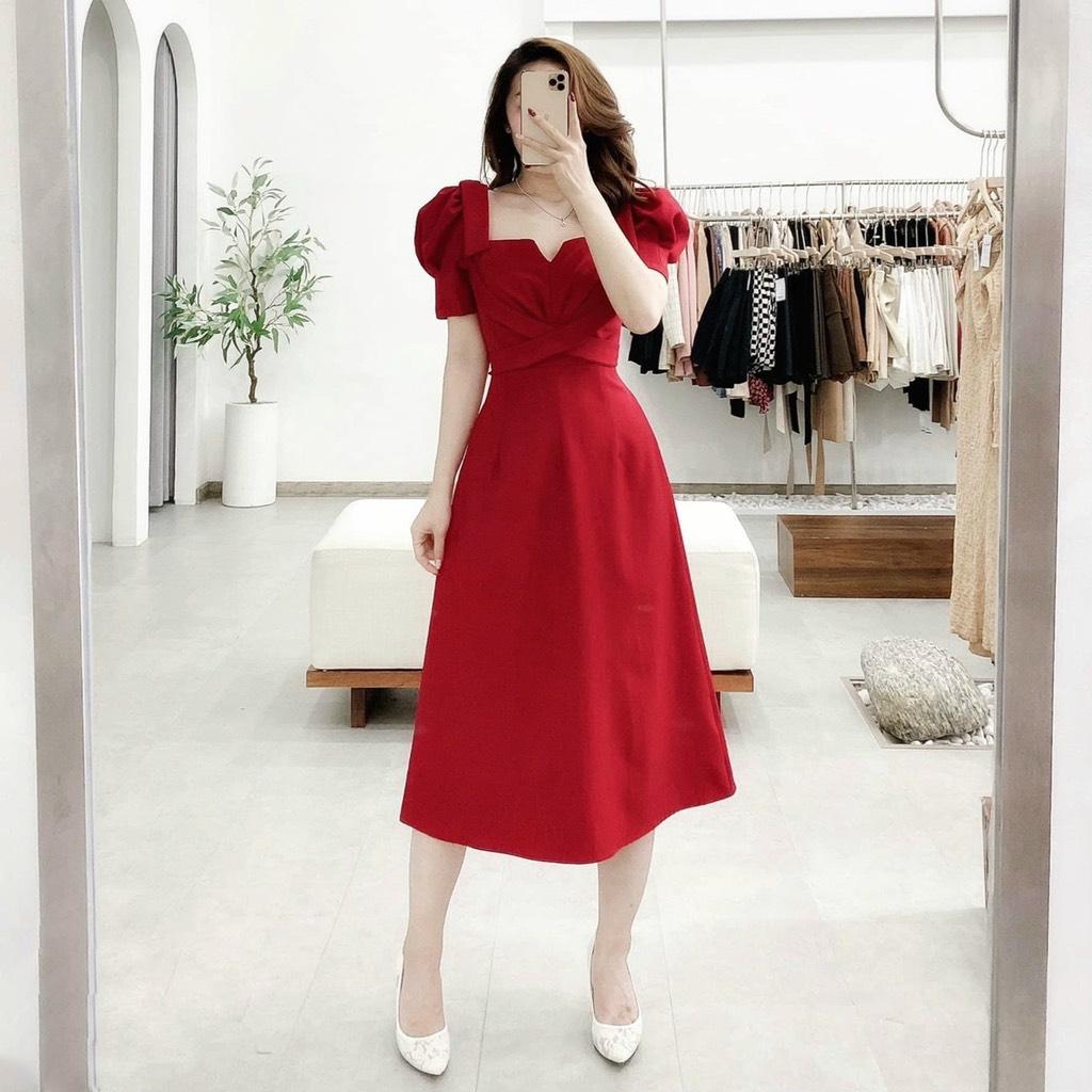 ĐẦM XOÈ CHÉO EO TAY BỒNG CỘT NƠ VAI 81248420