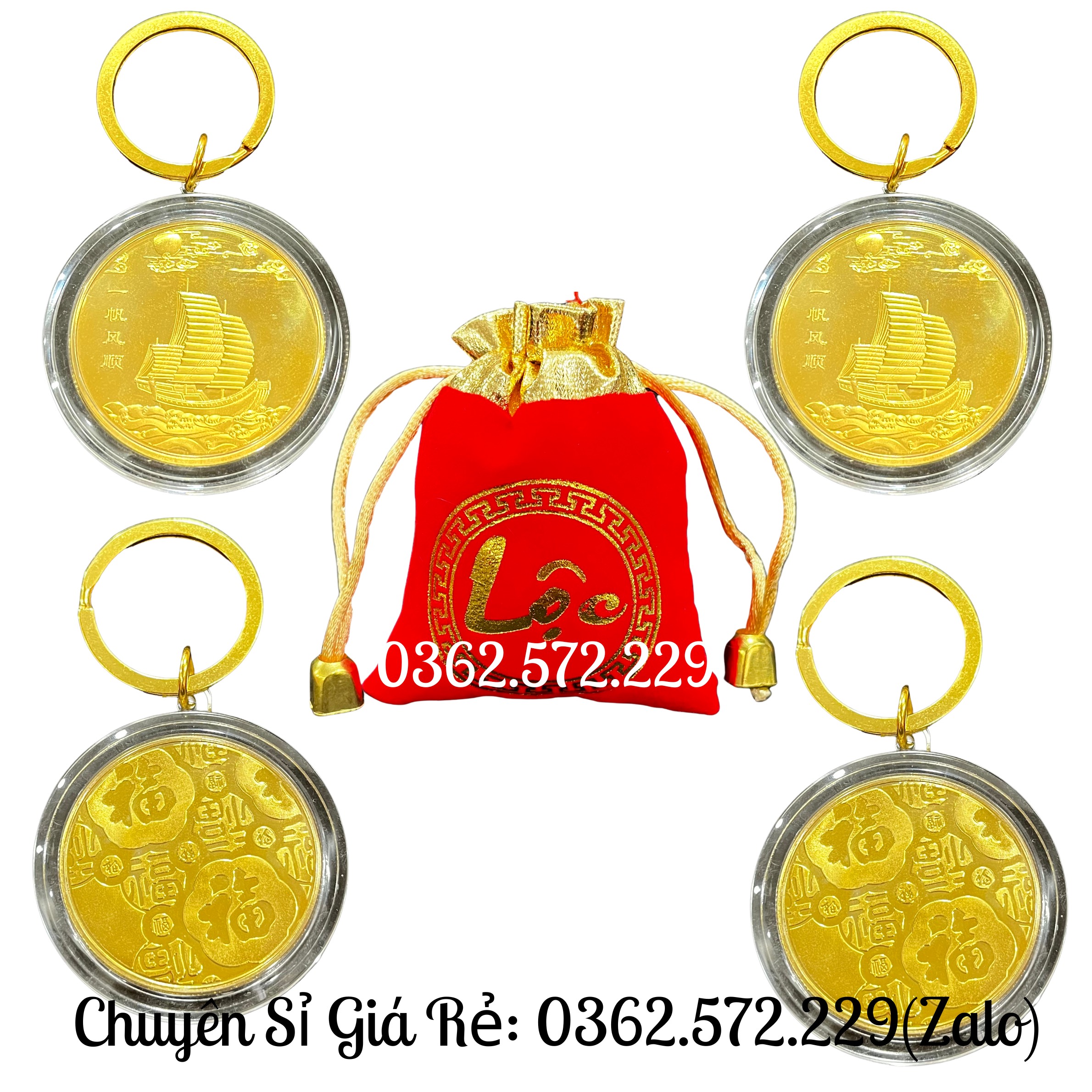 Xu May Mắn Thuận Buồm Xuôi Gió bằng niken mạ màu vàng phong thủy .Tặng Kèm Móc Khóa Và Túi Gấm Phúc Lộc