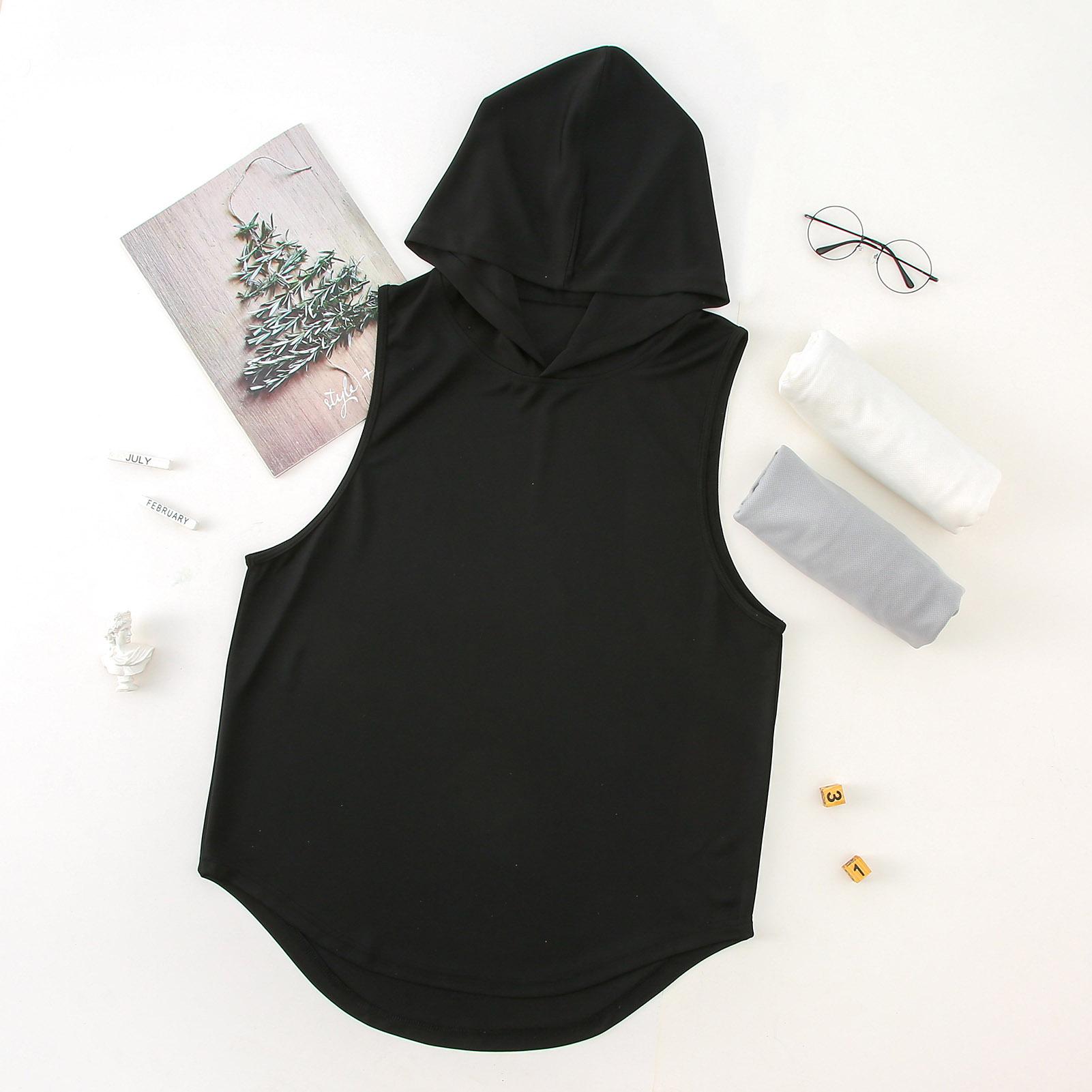 Áo khoác mỏng thể thao không tay cho nam có mũ trùm đầu, thích hợp tập bóng rỗ