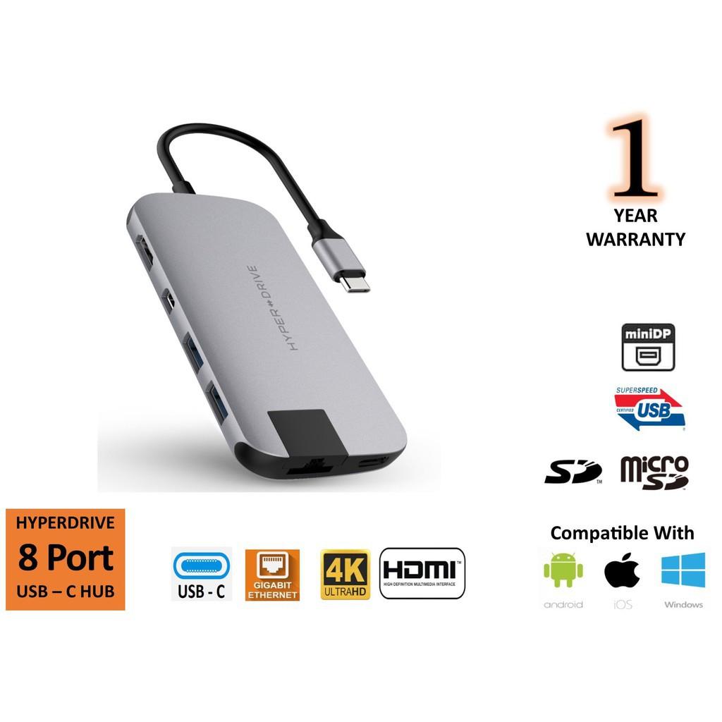 Cổng Chuyển Hyperdrive Slim 8in1 USB-C Hub Cho Macbook,PC,Devices - Hàng Chính Hãng