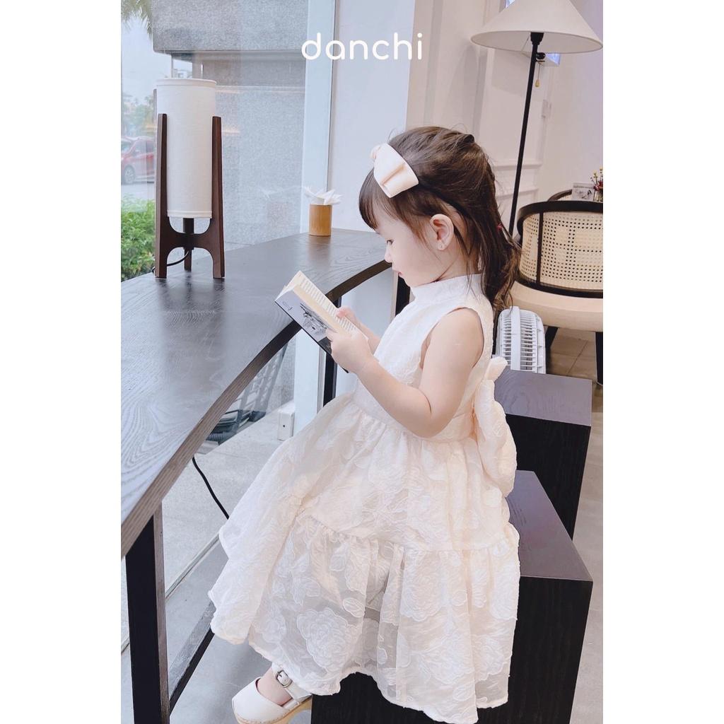 Váy bé gái thiêt kế 2 lớp hoa nổi nơ to