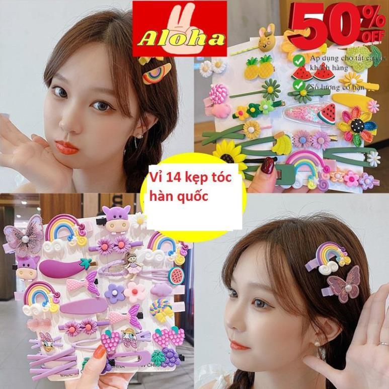 GIÁ RẺ NHẤT Kẹp tóc cho bé gái set 14 chiếc họa tiết rất dễ thương ALOHA SHOP