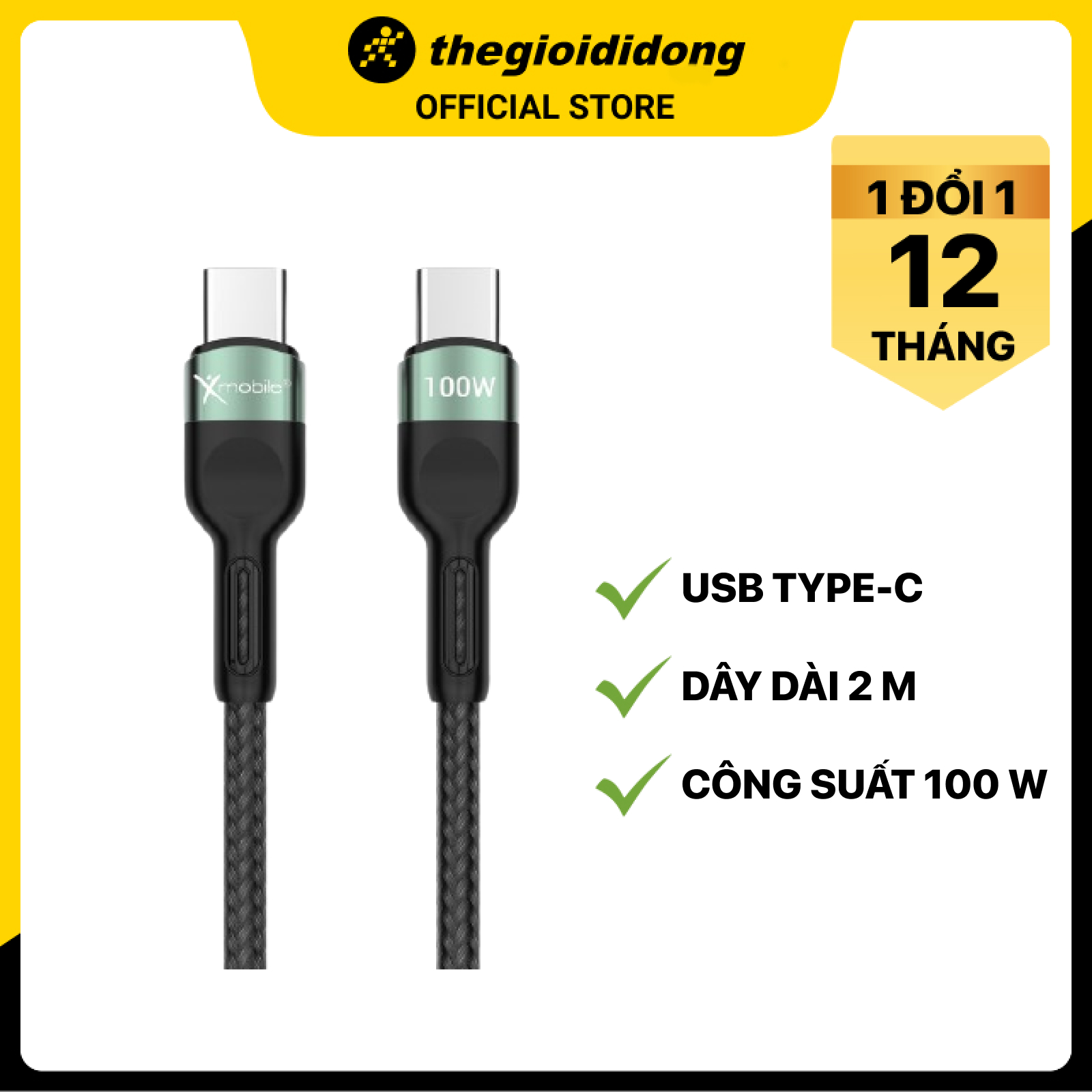 Cáp Type C- Type C 2m Xmobile TCS2000 - Hàng chính hãng