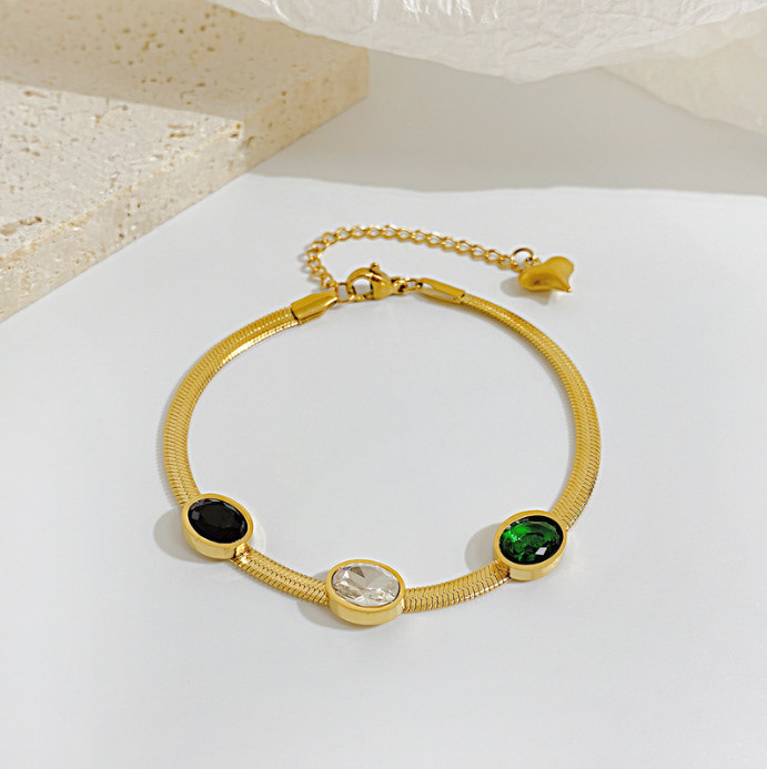 Lắc Tay Nữ Sợi Mì To Ngọc Lục Bảo Titan Ko Đen TT 4434