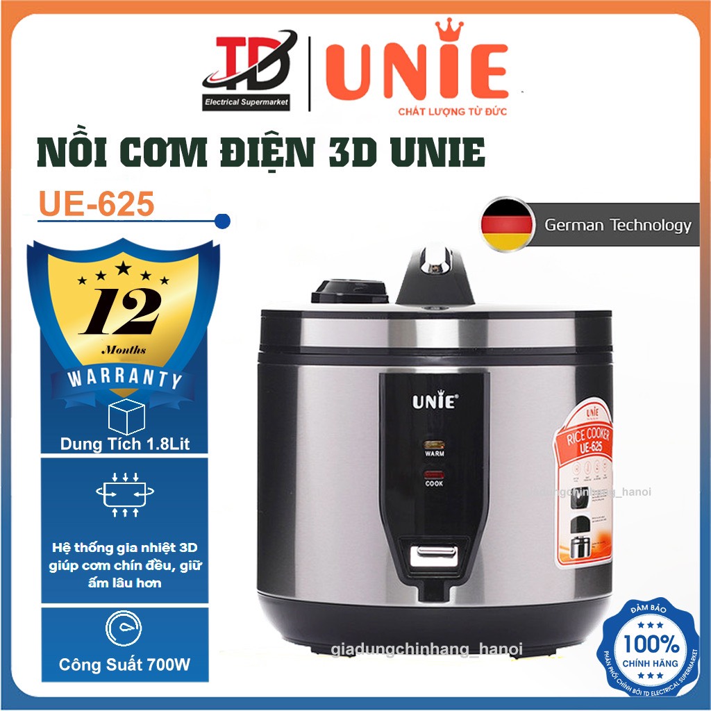 Nồi Cơm Điện 1.8Lit UNIE UE625, Lòng Niêu 5 Lớp Siêu Dày, Nấu 3D Công Suất 700w, Hàng Chính Hãng