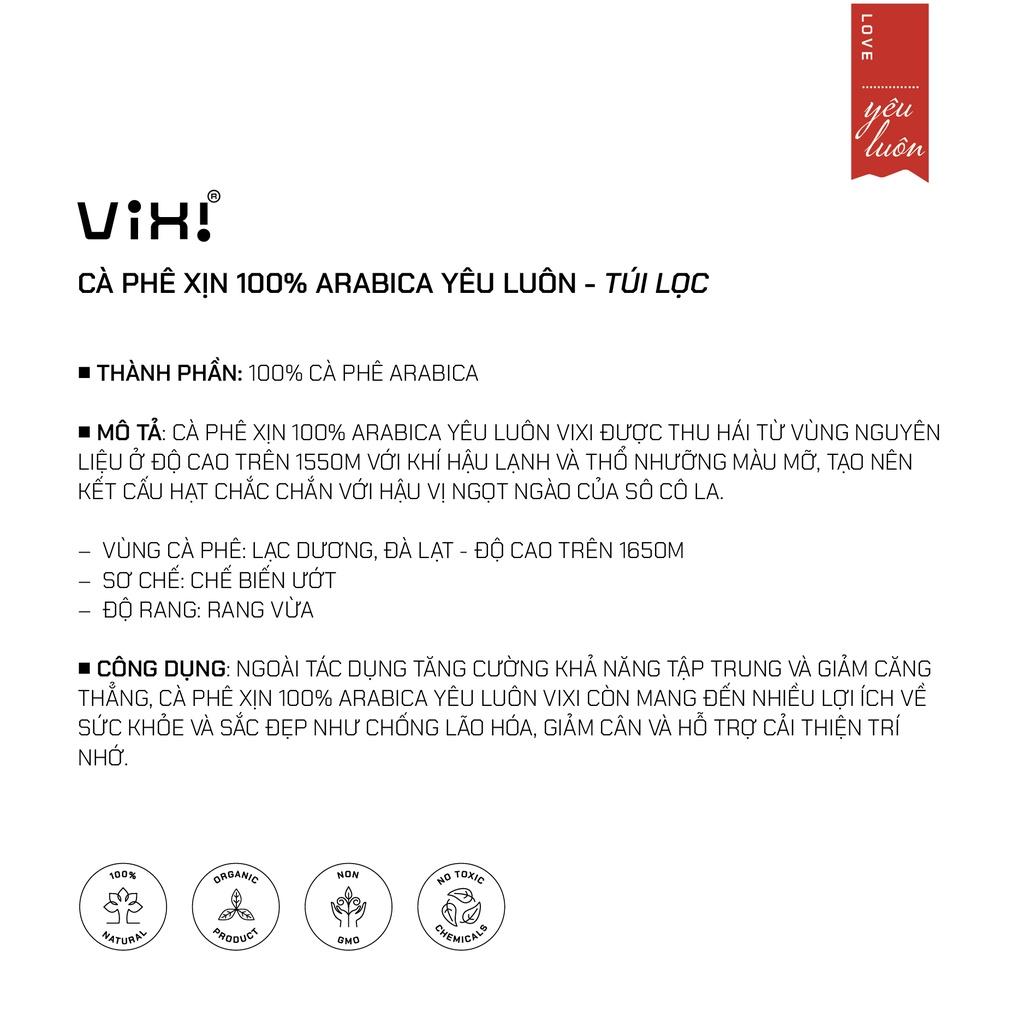 Cà phê Arabica túi lọc nguyên chất tiện lợi rang mộc ViXi hộp 80g
