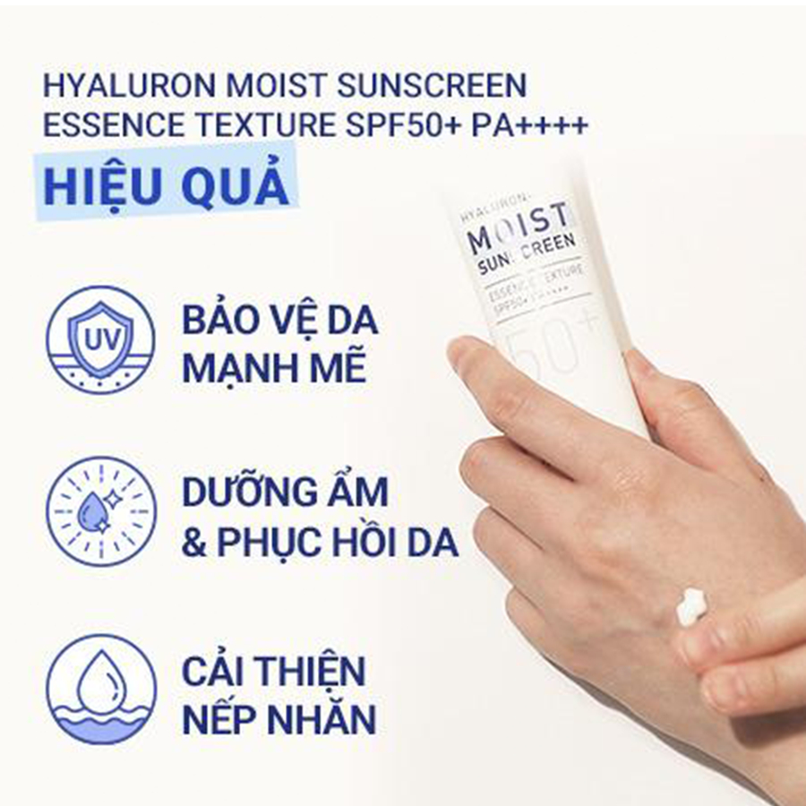 Kem chống nắng dưỡng ẩm & cải thiện nếp nhăn innisfree Hyaluron Moist Sunscreen Essence Texture SPF50+ PA++++ 50 mL