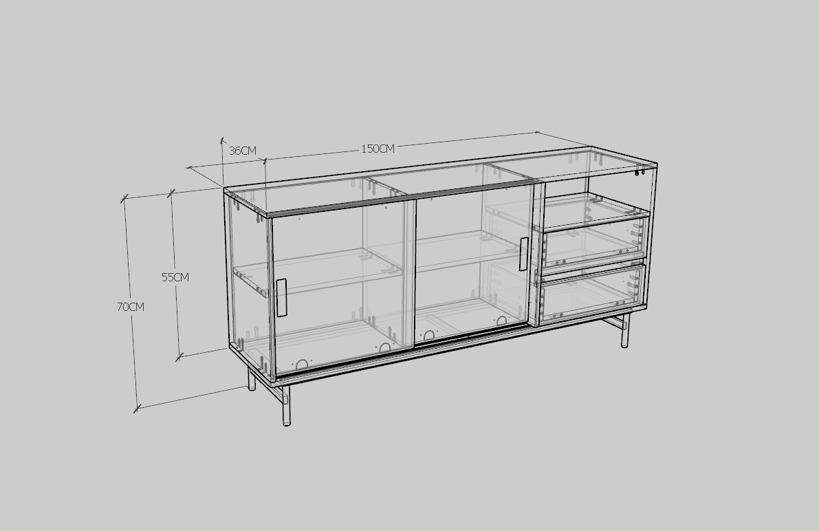 [Happy Home Furniture] LUCA, Tủ lưu trữ 2 ngăn cánh lùa - Chân sắt, 150cm x 36cm x 70cm ( DxRxC), TCL_023