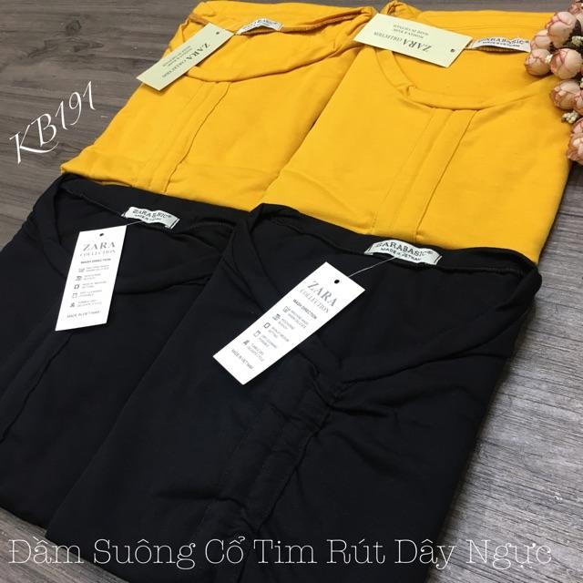 Đầm Suông Cổ TiM Rút Dây Ngực Sang Chảnh