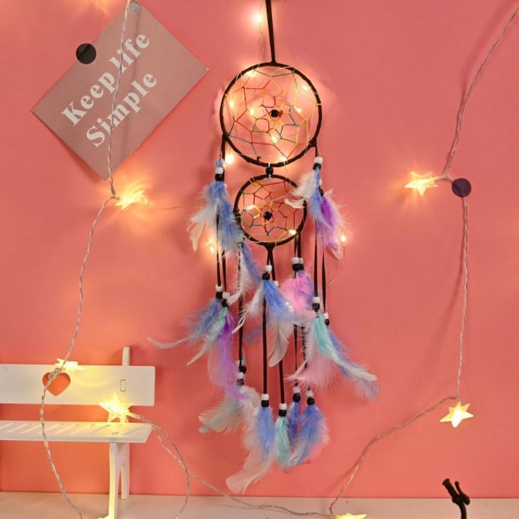 Bùa bắt giấc mơ, dreamcatcher , chuông gió trang trí 2 tầng gắn lông vũ trang trí