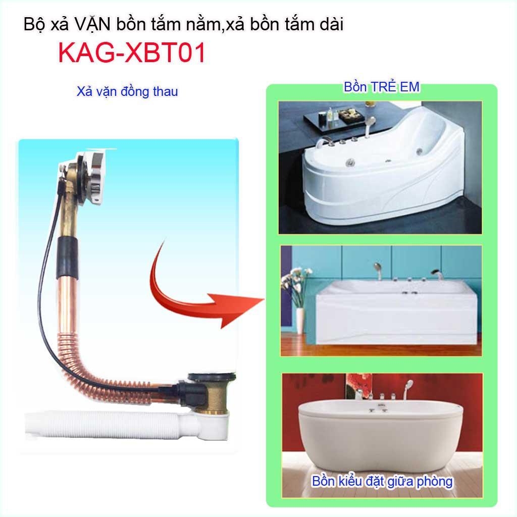 Bộ xả bồn tắm bằng thau KAG-XBT01, Bộ xả bồn tắm nằm tay vặn đồng thau cao cấp siêu bền sử dụng tốt