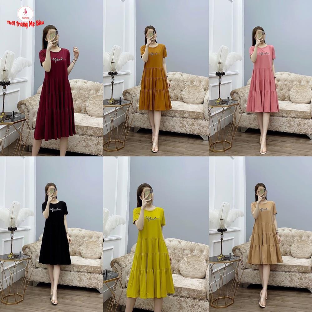 Váy bầu mùa hè nhún eo thêu Resini new 5 màu