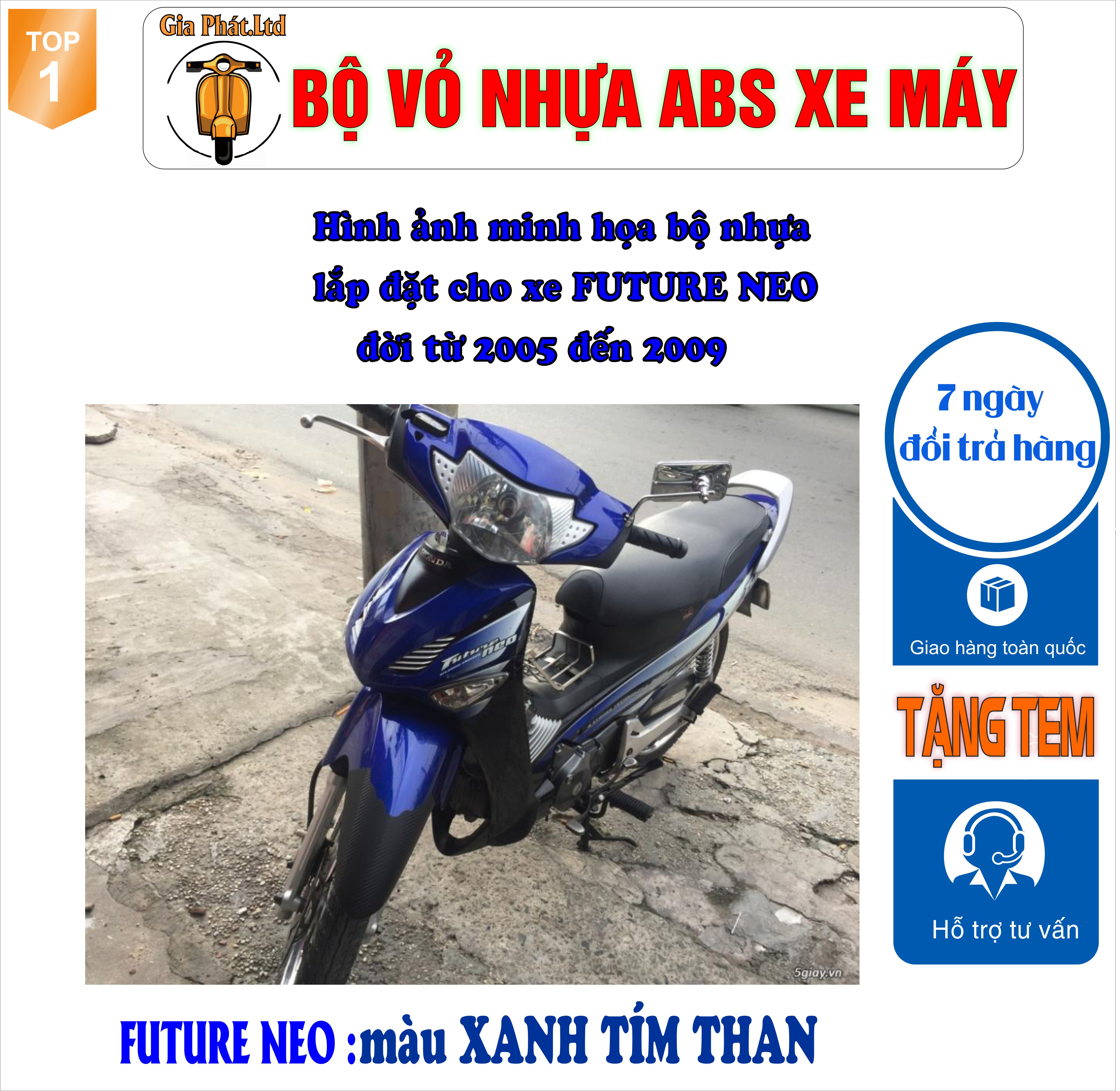 [Tặng tem ] Bộ nhựa dàn áo màu XANH TÍM THAN  gắn xe FUTURE NEO, nhựa ABS nguyên sinh cao cấp-TKB-2020 (2527)