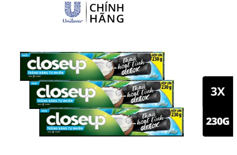 Combo 3 Kem Đánh Răng Closeup Giúp Làm Trắng Răng Tự Nhiên Sau 2 Tuần Với Chiết Xuất Dừa Và Than Hoạt Tính 230G/Tuýp