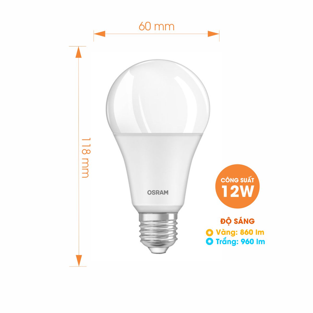 Bóng đèn LED Bulb E27 ECO CLASSIC A 12W OSRAM - Ánh sáng Vàng (3000K)