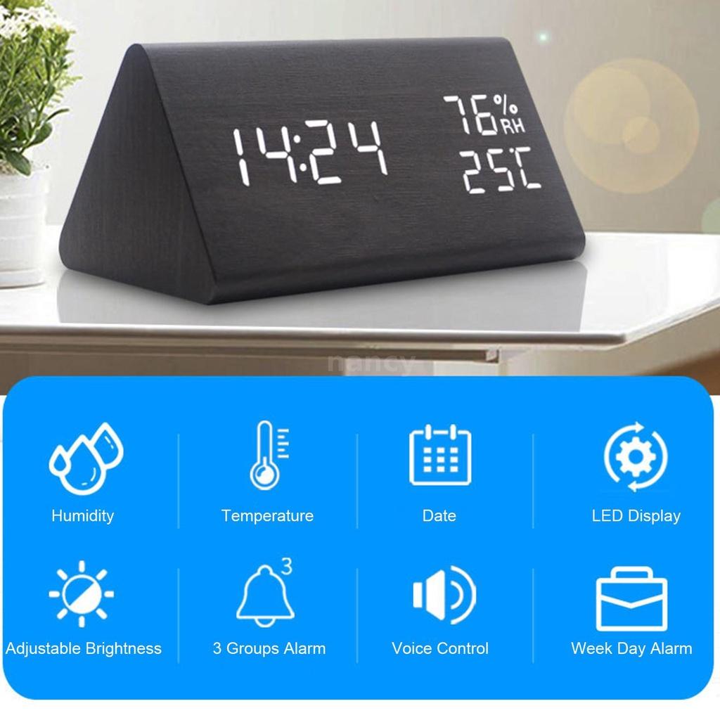Đồng Hồ Báo Thức Kỹ Thuật Số 3 Mức Độ Sáng Điều Khiển Bằng Giọng Nói Tiện Dụng