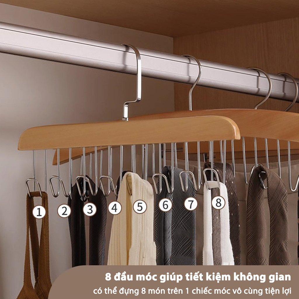 Móc Gỗ Treo Đồ Lót Áo Ngực Áo 2 Dây Bra Gosashi Giá Treo 8 Mắc Bằng Gỗ Treo Áo Lót Cà Vạt Thắt Lưng Túi Xách Gọn Gàng Giao Màu Ngẫu Nhiên