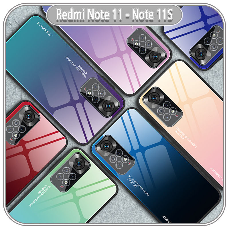Ốp lưng cho Xiaomi Redmi Note 11 - 11S gương cứng 2 màu Gradient Ver 2 , viền TPU dẻo đen