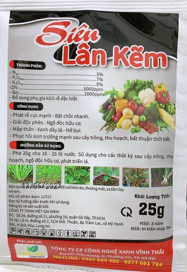 Phân Bón Siêu Lân Kẽm, Kích Ra Rễ Cực Mạnh Dùng Cho Rau Màu, Hoa Cây Cảnh, Cây Ăn Trái - Gói 25Gr