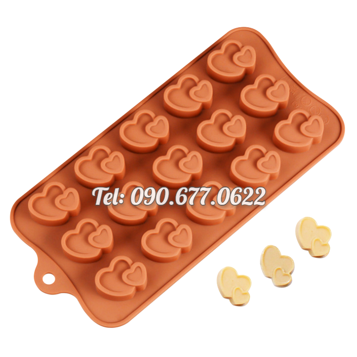Khuôn silicone làm rau câu, socola 15 hình tim lớn kèm tim nhỏ – Mã số 1468