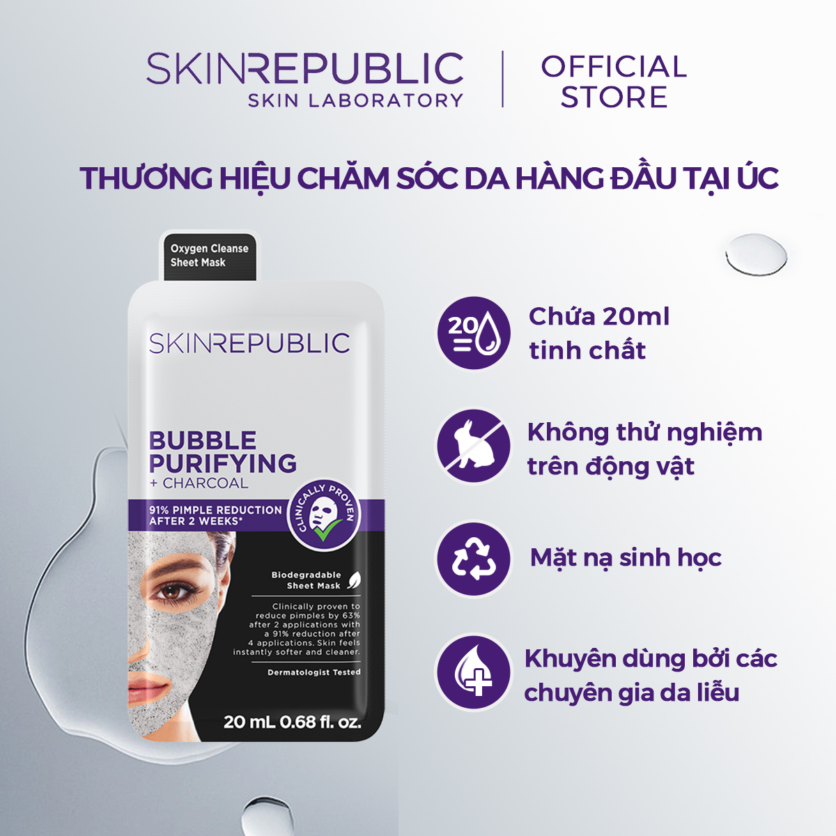 Combo 10 Mặt nạ dưỡng da Skin Republic Bubble Purifying + Charcoal Face Mask 25ml
