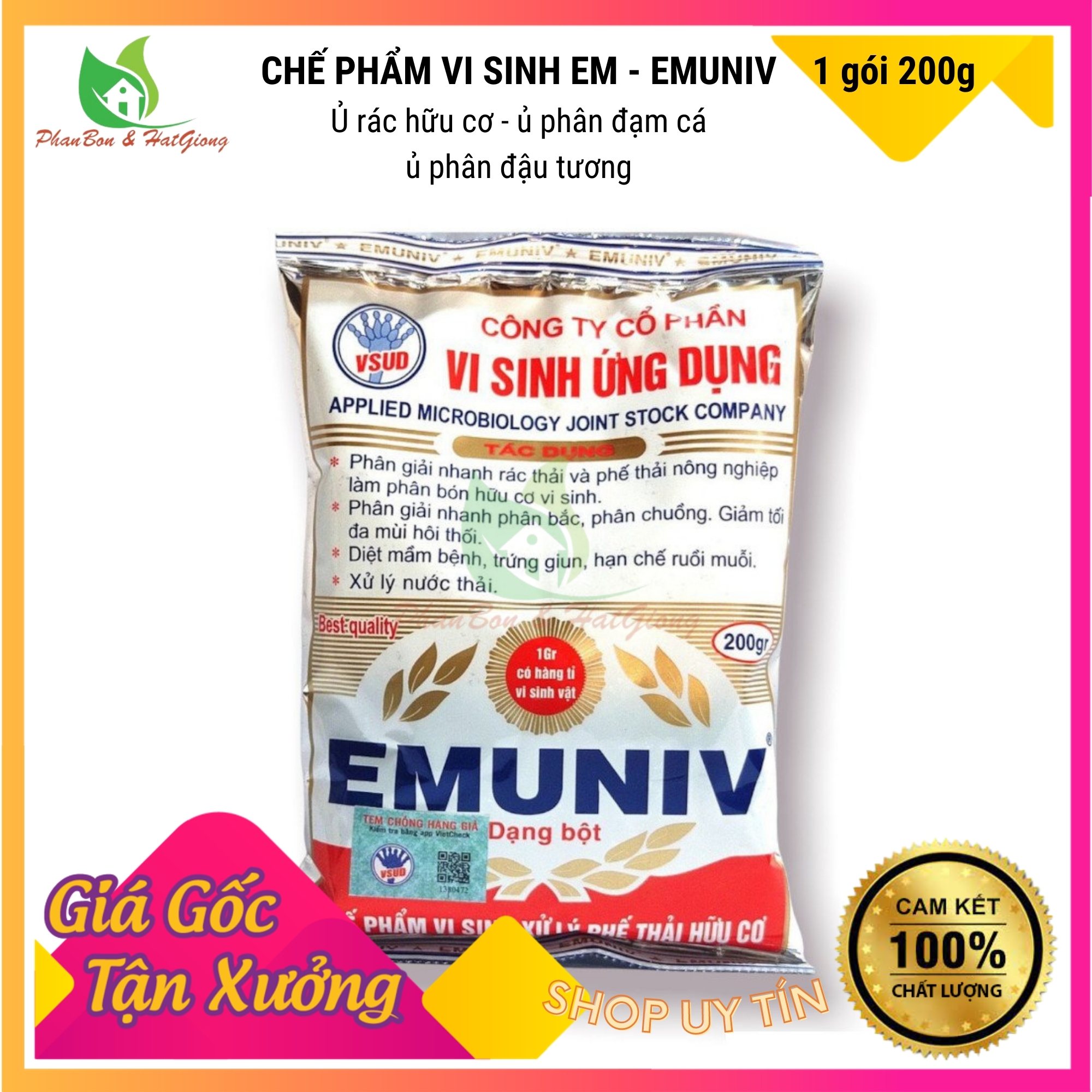 Chế phẩm vi sinh EM EMUNIV dùng ủ phân cá, ủ rác thải hữu cơ vi sinh, chuyển hóa phân bón - Shop Phân Bón và Hạt Giống