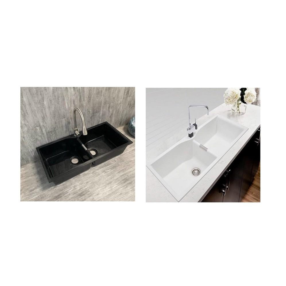 Chậu rừa chén bằng đá 2 ngăn, với 2 màu đen hoặc trắng