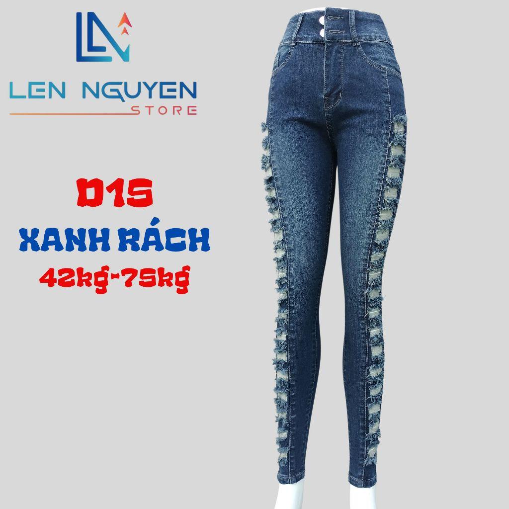 D15_Quần jean nữ, dài, lưng cao, quần bò nữ dáng ôm, quần rin nữ có big size, cho 42kg đến 75kg,LEN NGUYEN STORE - Xanh Đậm