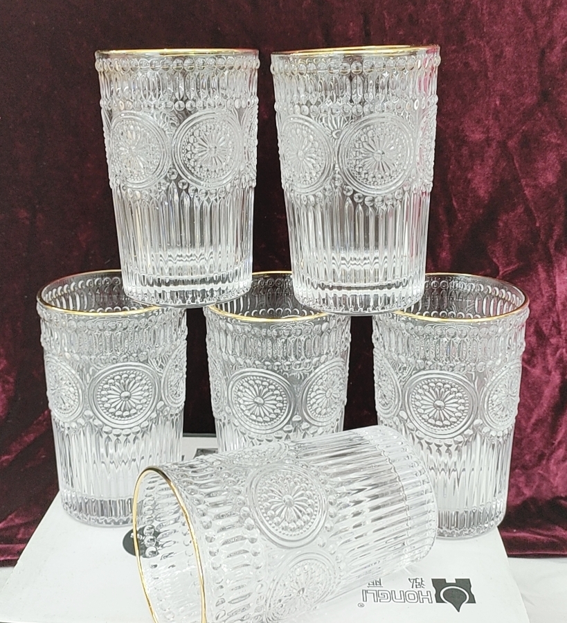 BỘ CỐC THỦY TINH MẶT TRỜI BỘ 6 CHIẾC VIỀN VÀNG CAO CẤP