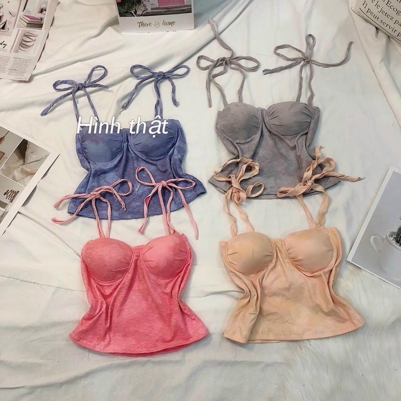 áo 2 dây nhún có mút ngực chất thun borip cao cấp B5T