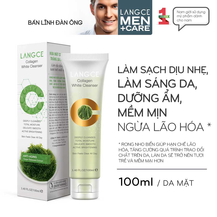 COLLAGEN WHITE CLEANSER RỬA MẶT TRẮNG DA GIỮ ẨM RONG NHO CHO NAM