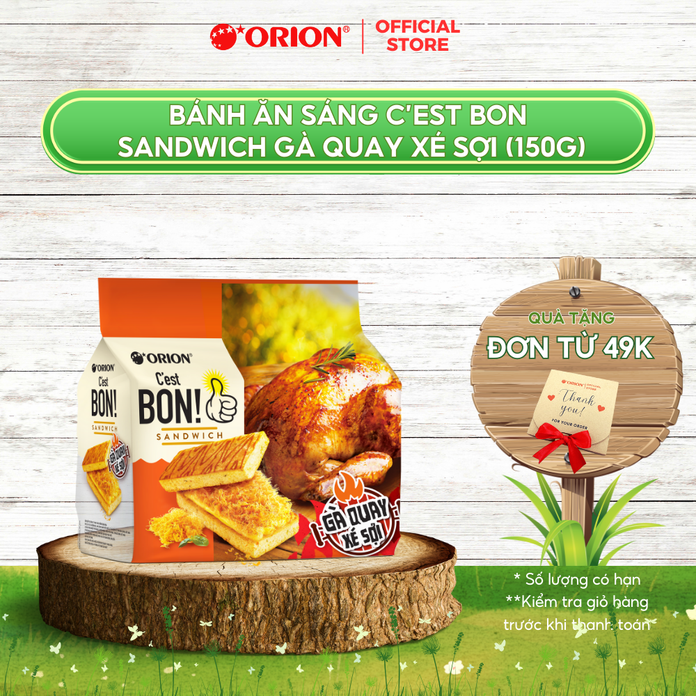 Túi 6 gói bánh ăn sáng C'est Bon Sandwich Sốt Bơ Phô Mai Chà Bông Orion