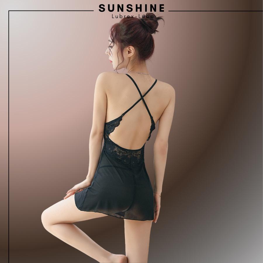 Váy ngủ sexy gợi cảm 2 dây xuyên thấu màu Đen SUNSHINE LUBREX-LUBO VNCTM1082