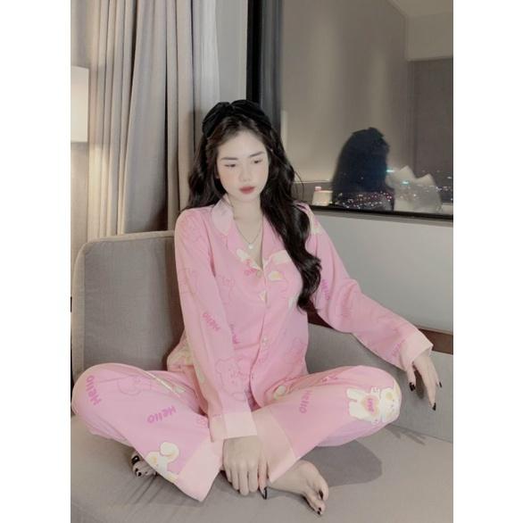 Bộ đồ pijama nữ tay dài lụa mango cao cấp