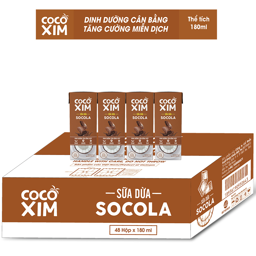 Sữa Dừa Cocoxim socola 180ml thùng 48 hộp