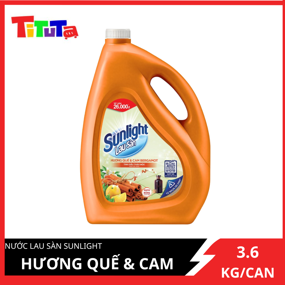 Nước Lau Sàn Sunlight Hương Quế Và Cam Bergamot Can 3.6kg