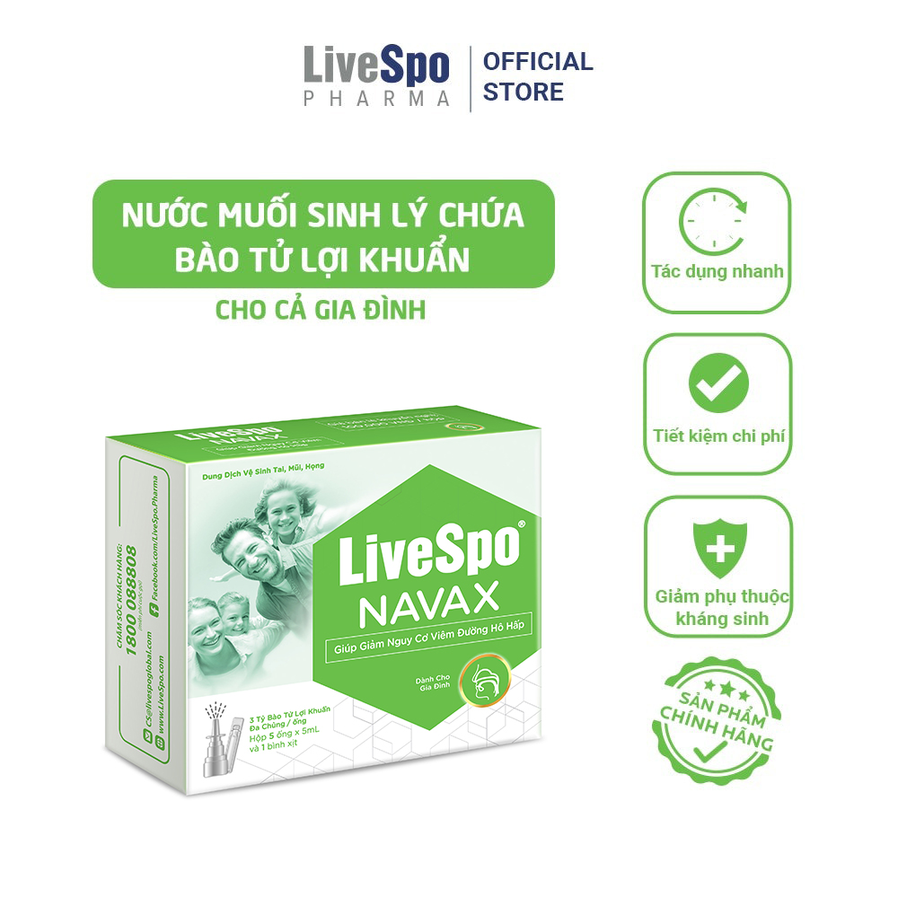 Nước muối rửa mũi bào tử lợi khuẩn LiveSpo Navax Family - Dành cho gia đình 5 ống x 5ml