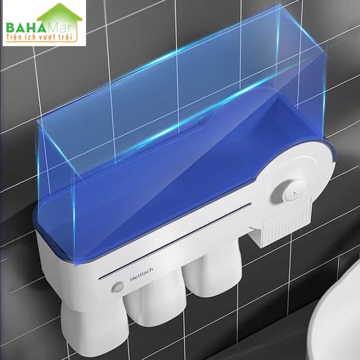 BỘ KỆ THÔNG MINH KHỬ TRÙNG BÀN CHẢI ĐÁNH RĂNG + GIÁ NẶN NHẢ KEM ĐÁNH RĂNG TỰ ĐỘNG "BAHAMAR" thuận tiện, gọn gàng và tiệt trùng tỷ lệ là 99.99% trong vòng 3 phút